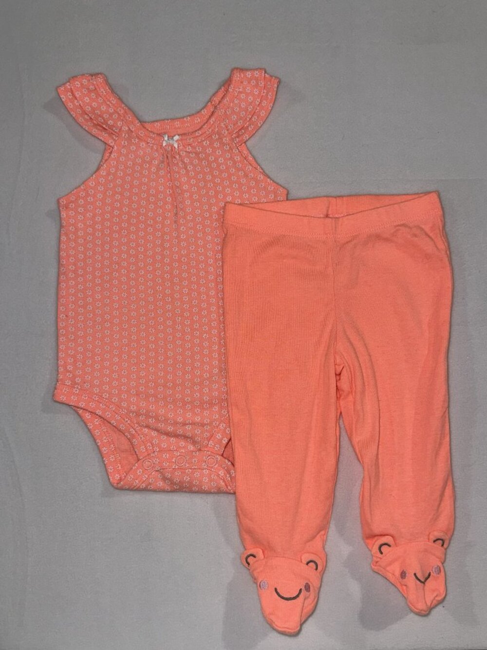 Carter’s Baby Girl Outfit Set | Coral Onesie + Footed Pants | Size 6M